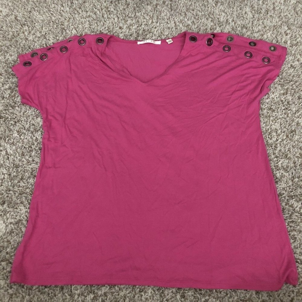 Cyrus metal ring V-neck top perforated rings on sleeves Size Large Pink